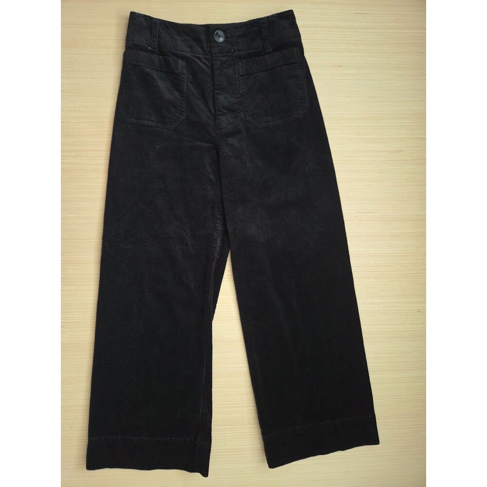 Maeve by Anthropologie The Colette Black Corduroy Wide Leg Crop Pants Women's 26